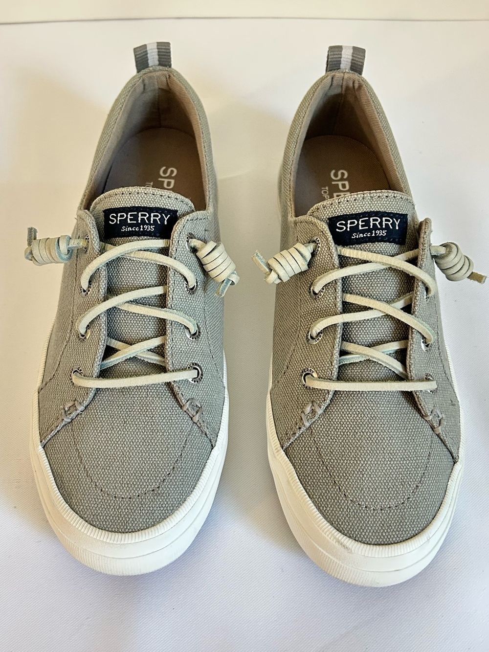 Sperry Top-Sider Women's Light Gray Canvas Lace-Up Boat Shoes Sneakers Sz 6 - Picture 2 of 9